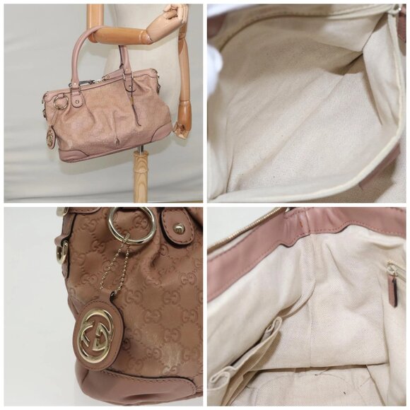 GUCCI GG Canvas Guccissima Hand Bag Leather Pink - Picture 15 of 15